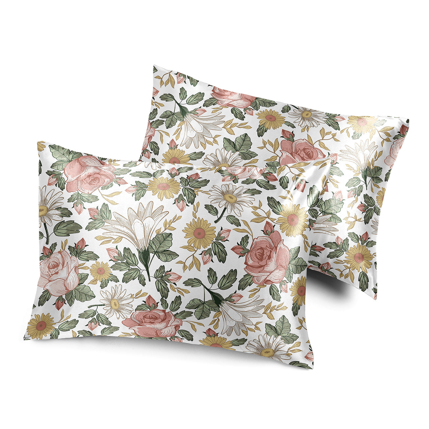 Vintage Floral Collection Decorative Satin Pillowcases - 2 Pack Set