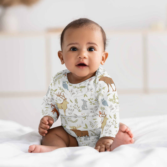 Woodland Toile Collection 0-6M Baby Clothes Bodysuits - 2 Pack Set