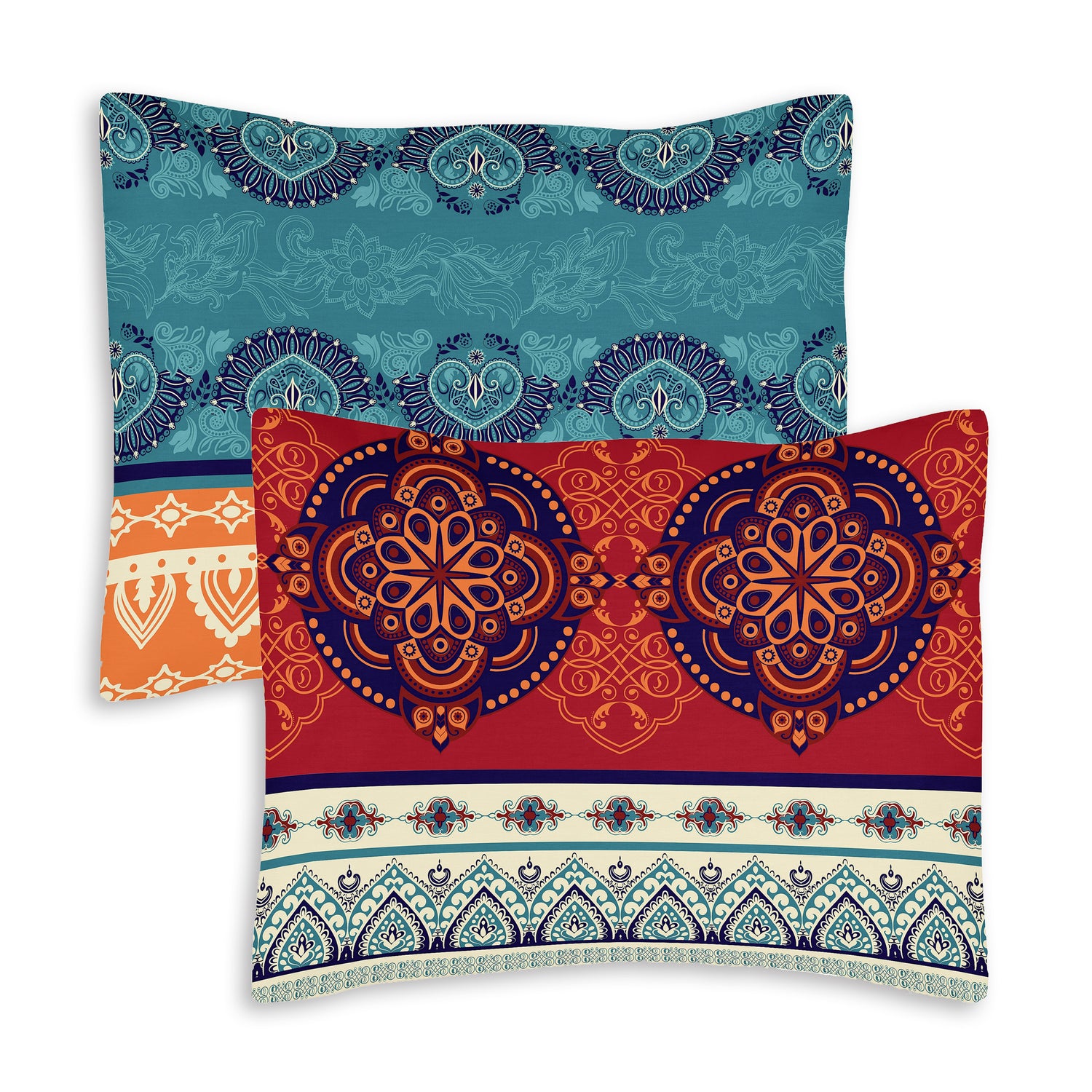 Red Boho Collection Pillow Sham Covers - 2 Pack Set