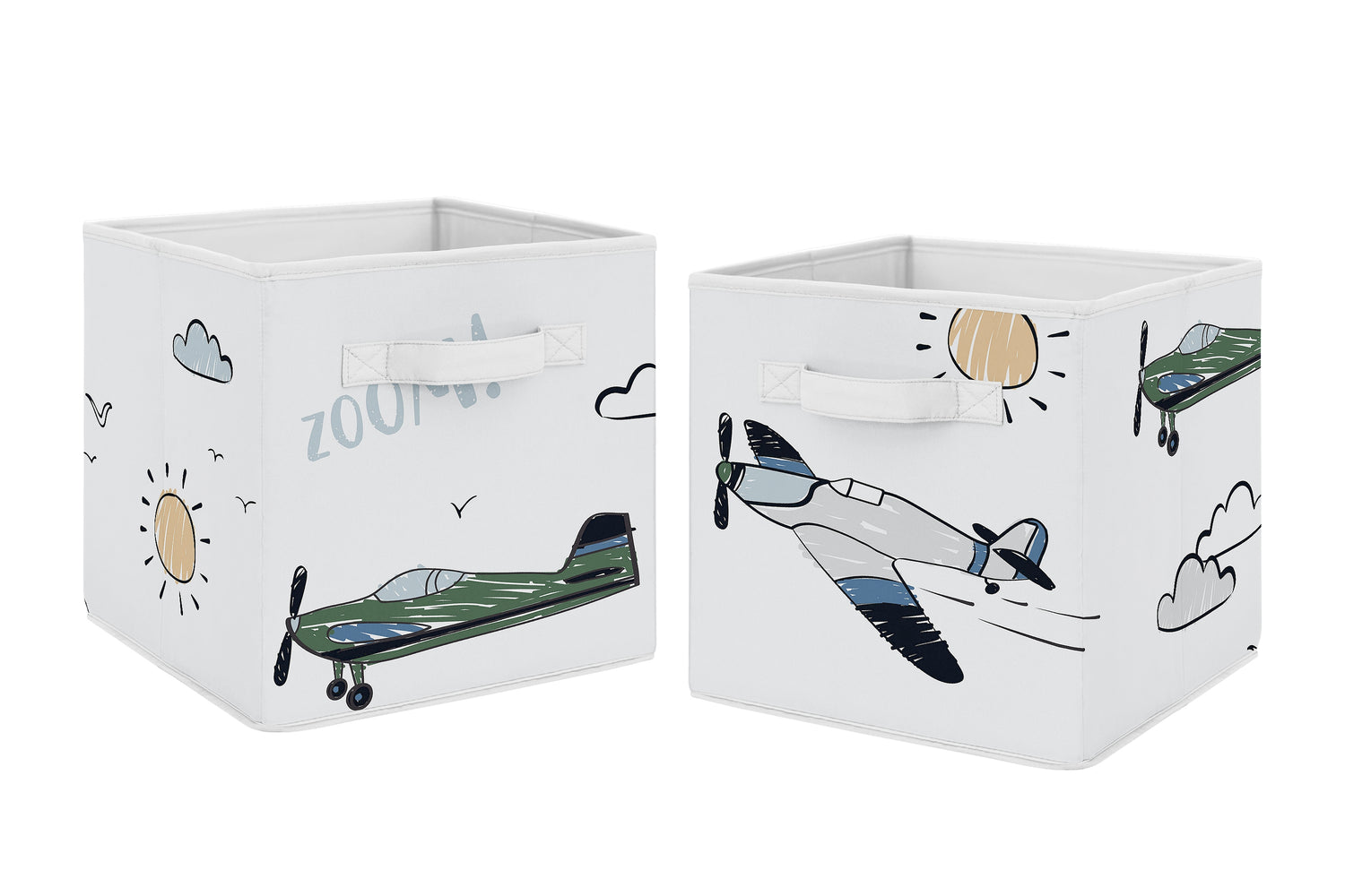 Airplane Green and Blue Collection Foldable Fabric Storage Bins