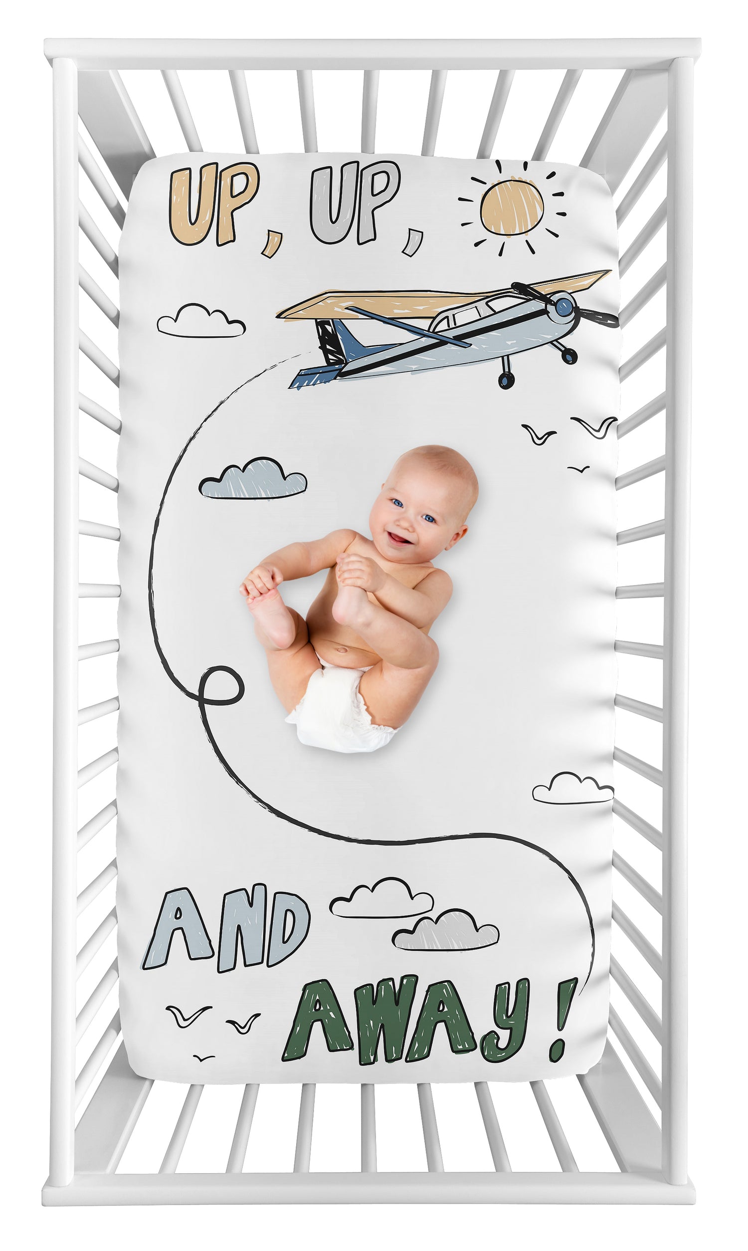 Airplane Green and Blue Collection Photo Op Crib Sheet