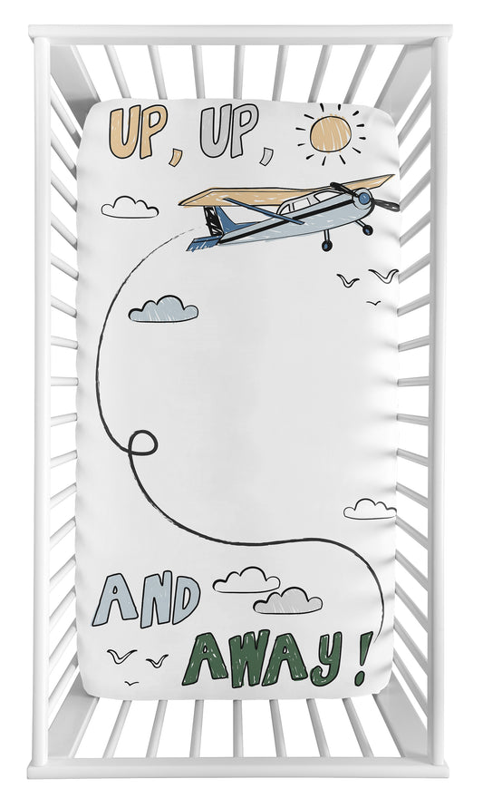 Airplane Green and Blue Collection Photo Op Crib Sheet