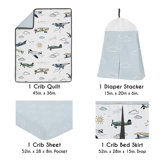 Airplane Green and Blue Collection 4 Piece Crib Bedding