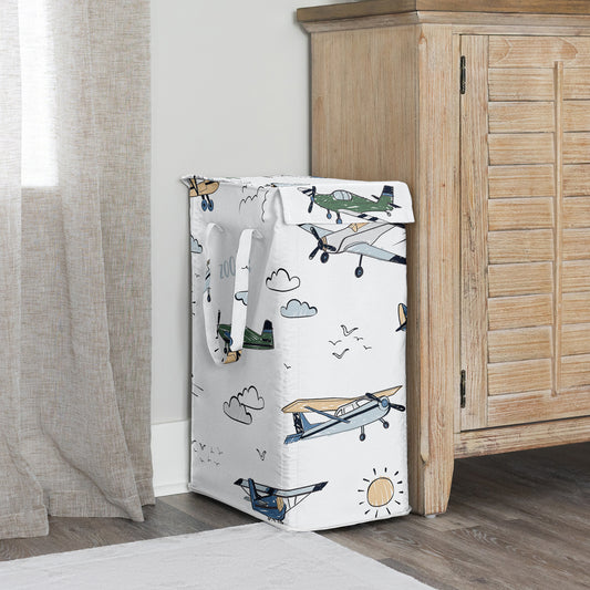 Airplane Green and Blue Collection Laundry Hamper with Handles