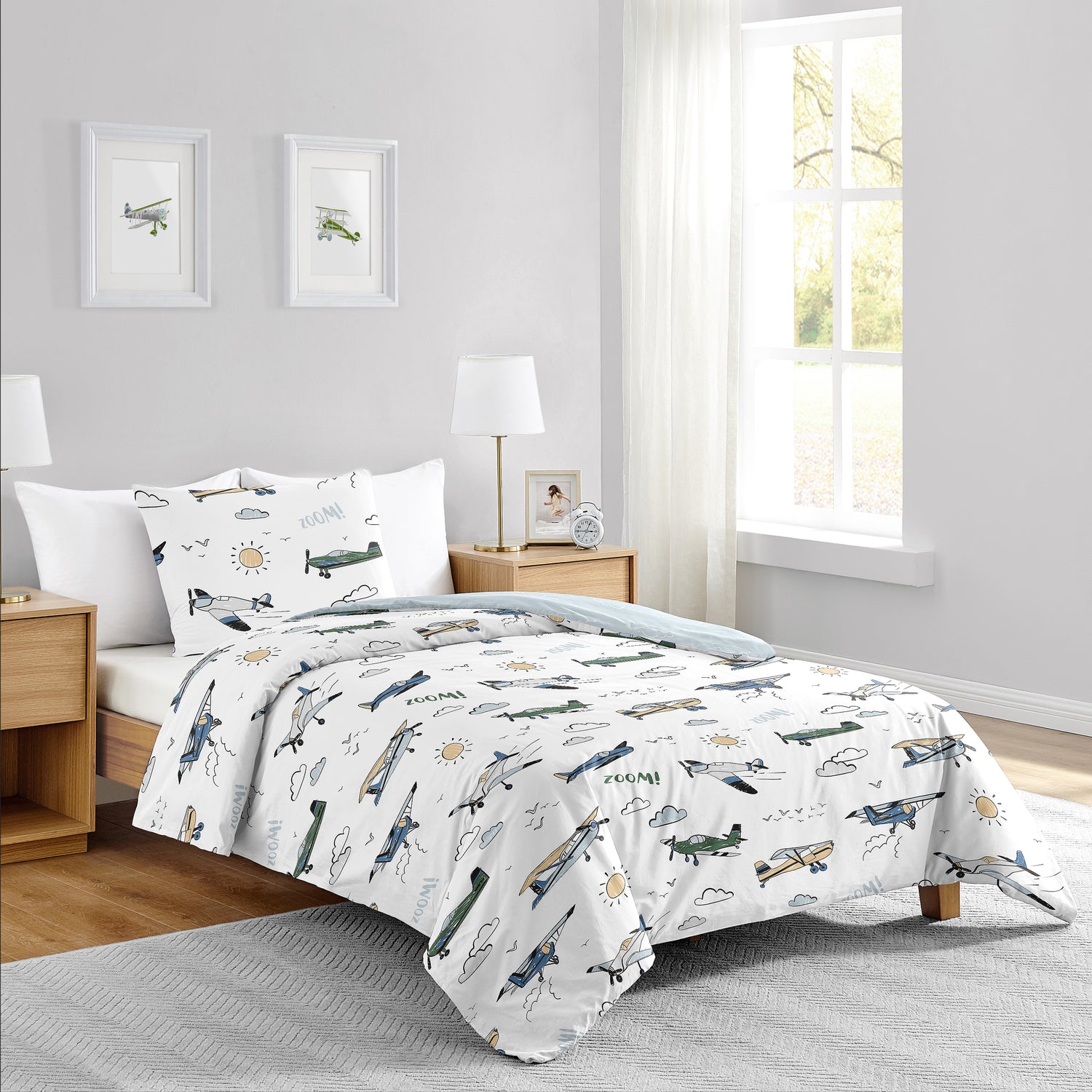 Airplane Green and Blue Collection Twin Bedding