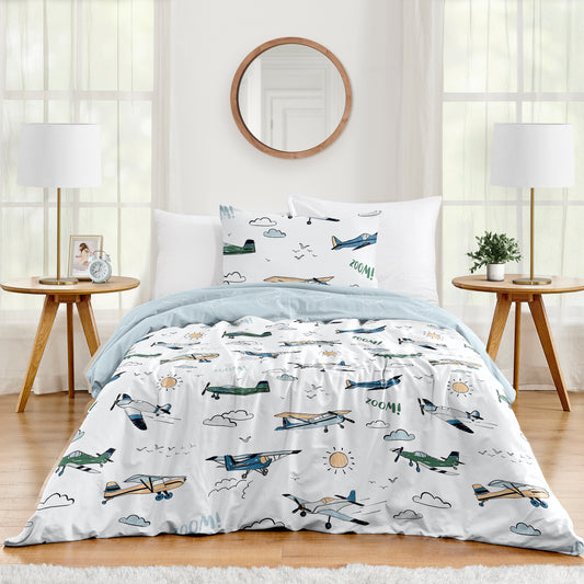 Airplane Green and Blue Collection Twin Bedding
