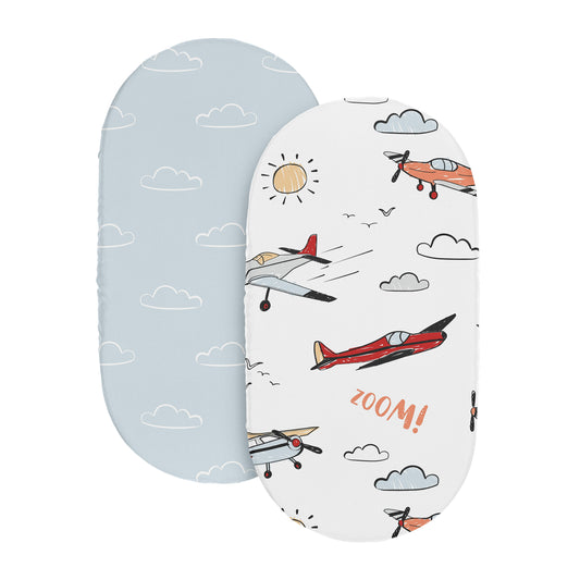 Airplane Red and Blue Collection 2 Pack Baby Bassinet Fitted Sheets