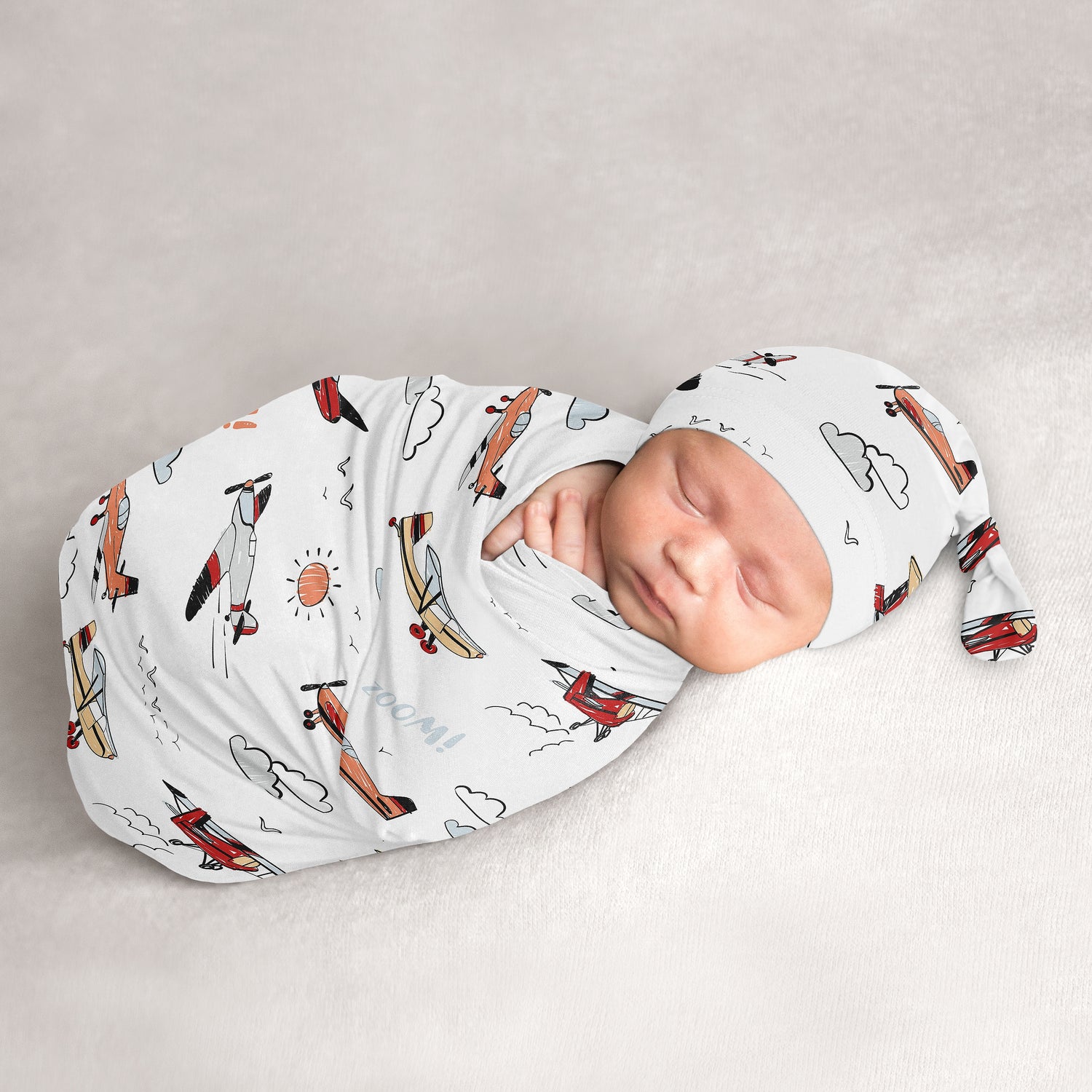 Airplane Red and Blue Collection Baby Cocoon and Beanie Hat - 2 Piece Set