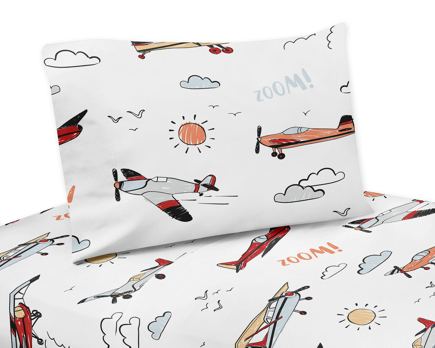 Airplane Red and Blue Collection Queen Sheet Set
