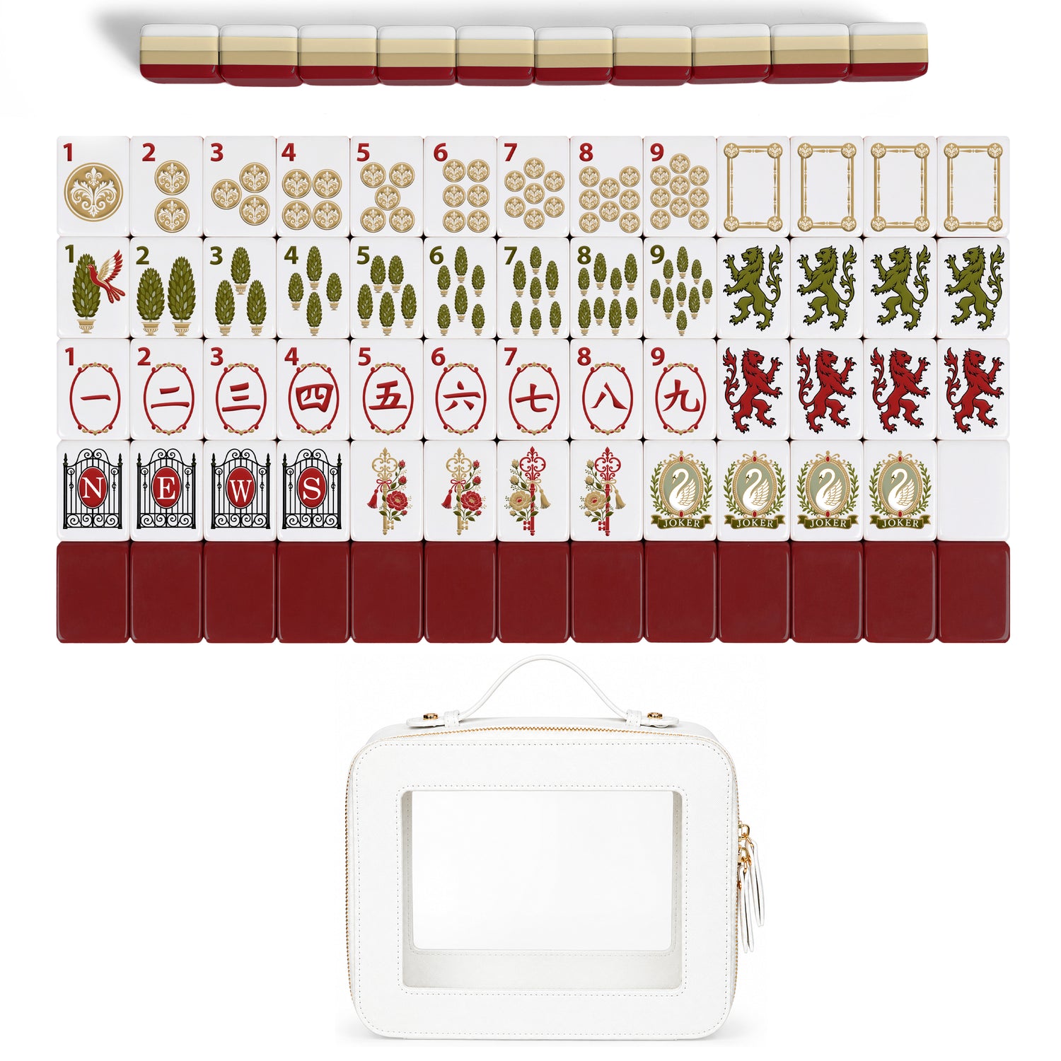 Red Vintage Antique Collection American Mahjong Tile Set (160pc) 1.24in. Layered Acrylic with Paisley Travel Bag - Luxury Pink