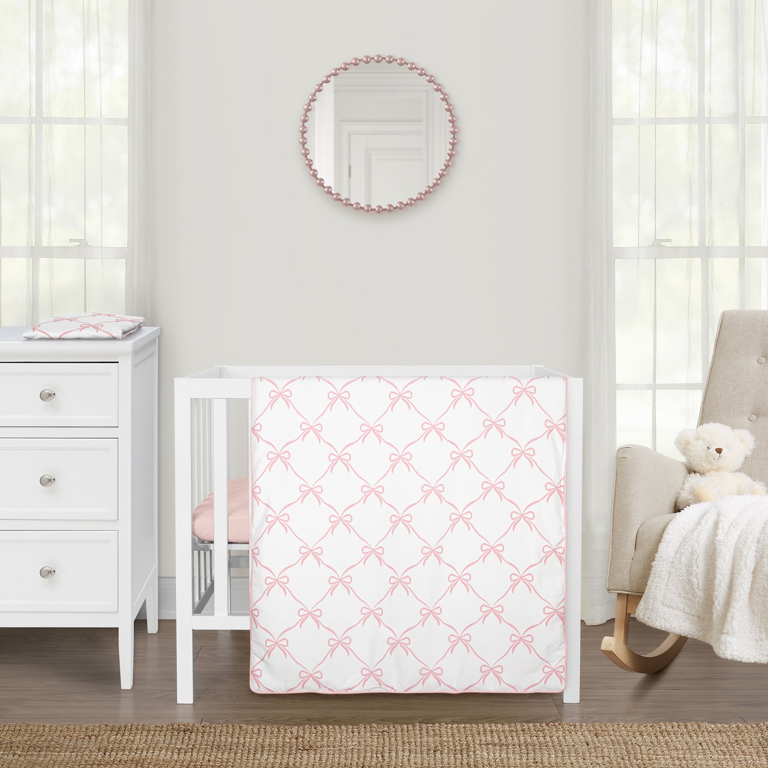 Ballerina and Ballet Bows Collection 3 Piece Mini Crib Bedding Set