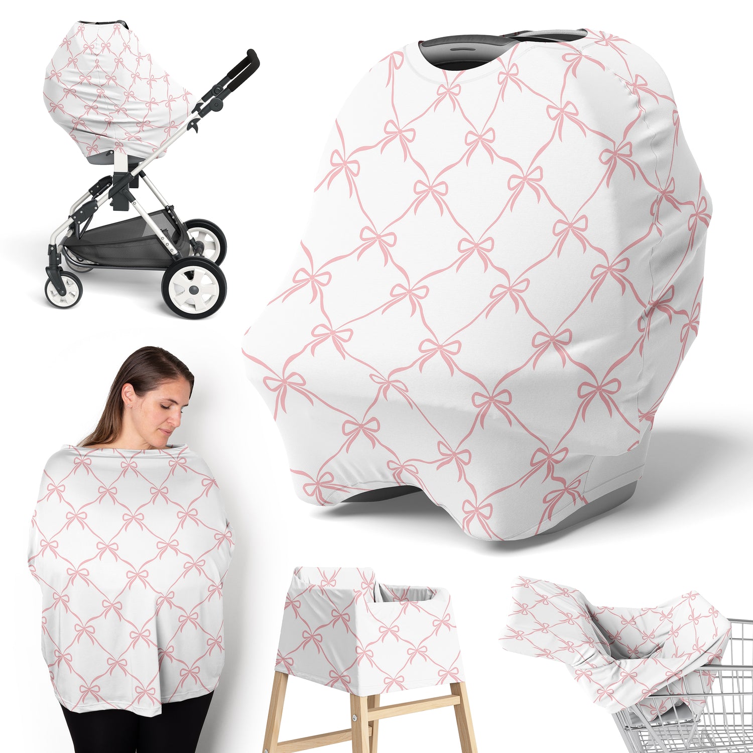 Ballerina and Ballet Bows Collection Multi Use Baby Car Seat and Nursing Cover