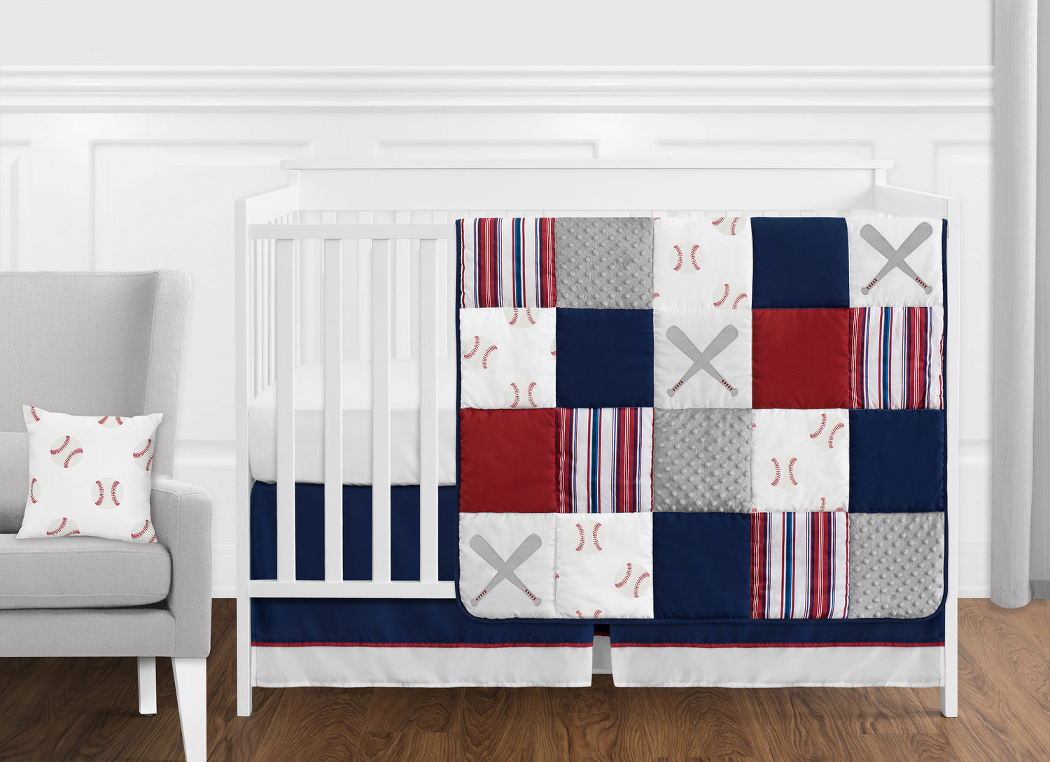 Baseball Patch Collection 11 Piece Bumperless Crib Bedding