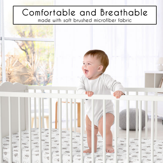 White and Grey Bees Collection Crib Sheet