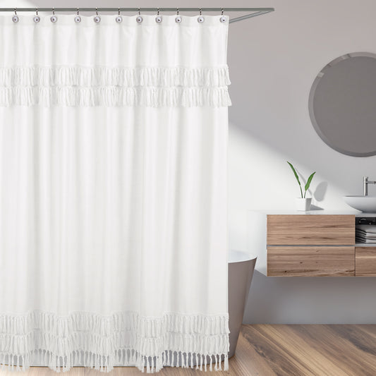 Bohemian White Collection Shower Curtain