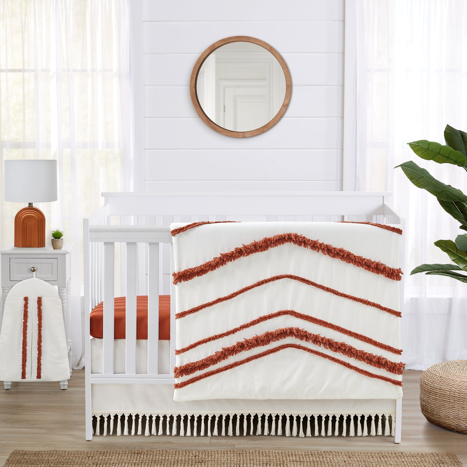 Boho Fringe Rust Orange and Ivory Collection 4 Piece Crib Bedding
