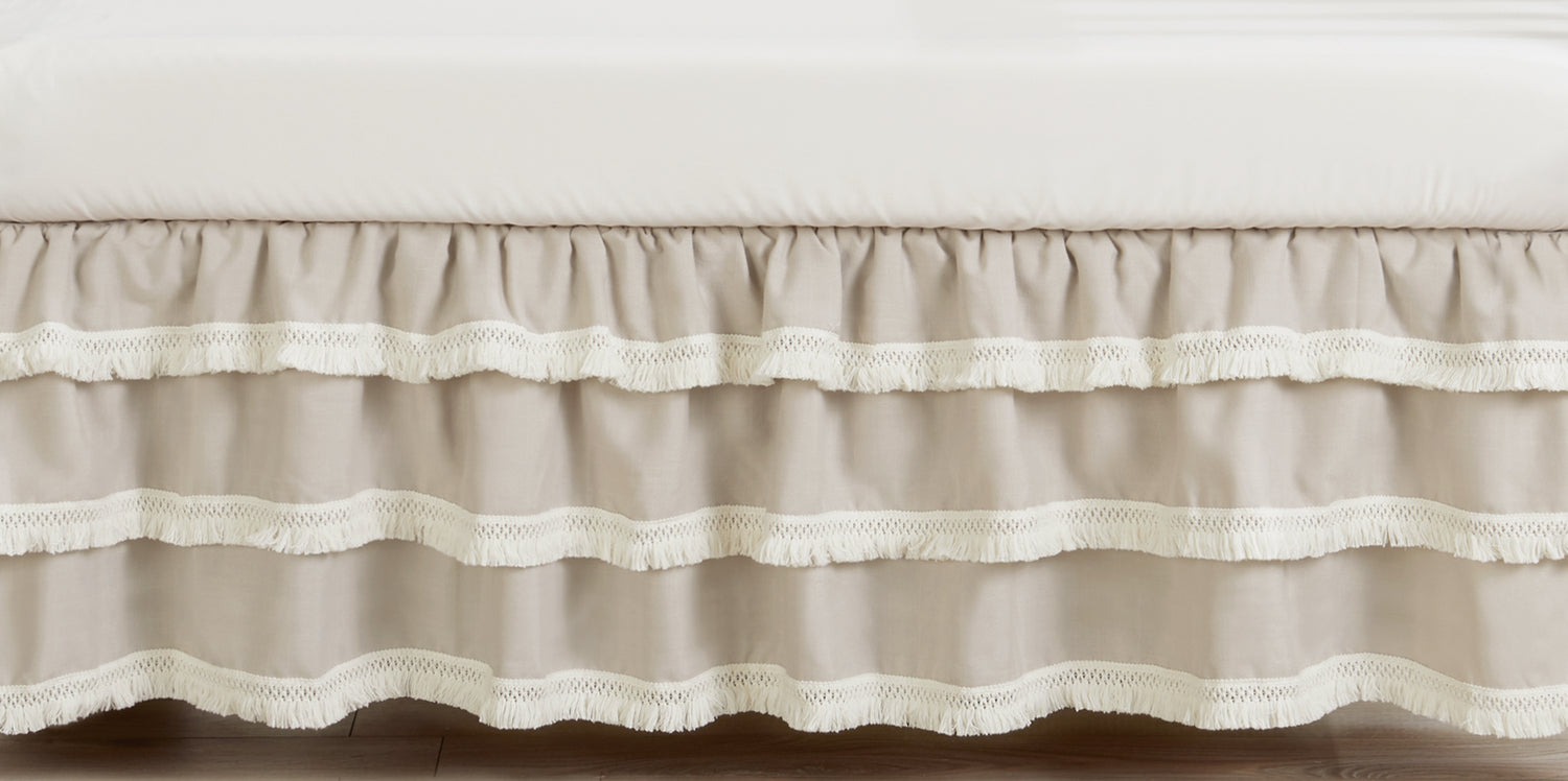 Boho Fringe Linen Collection 3 Tiered Crib Bed Skirt