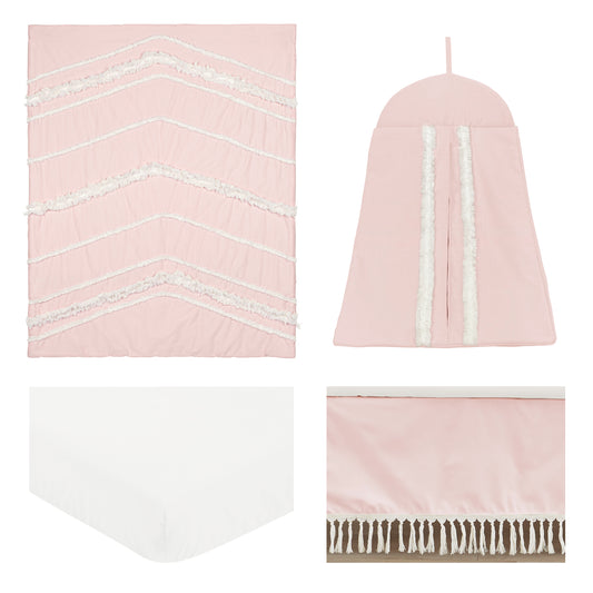 Boho Fringe Pink and Ivory Collection 4 Piece Crib Bedding