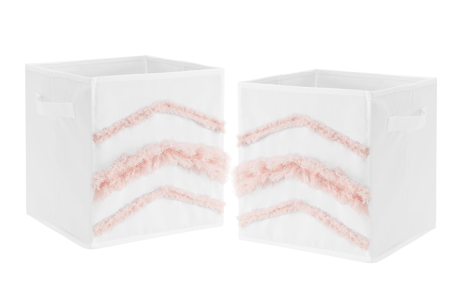 Boho Fringe White and Pink Collection Tufted Foldable Fabric Storage Bins