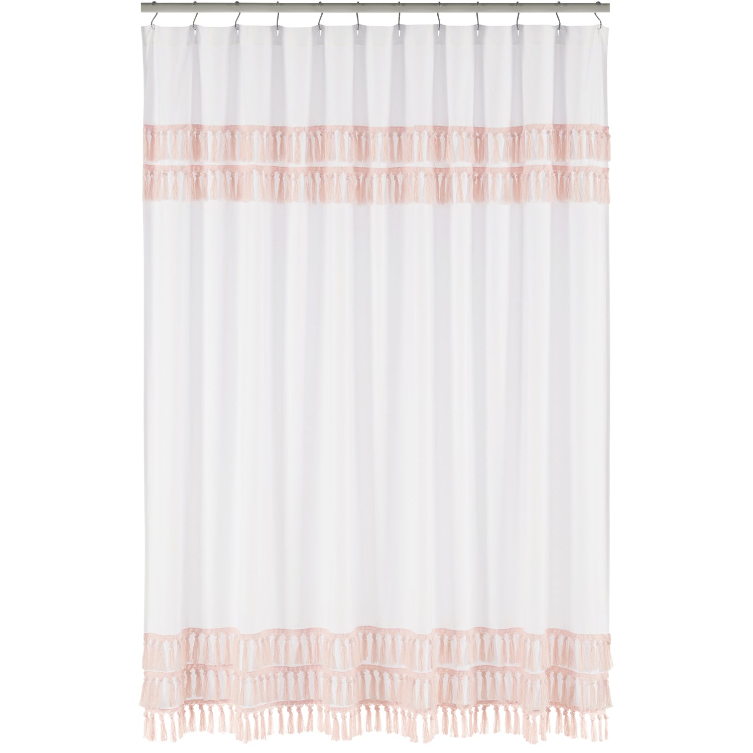 Boho Fringe White and Pink Collection Shower Curtain