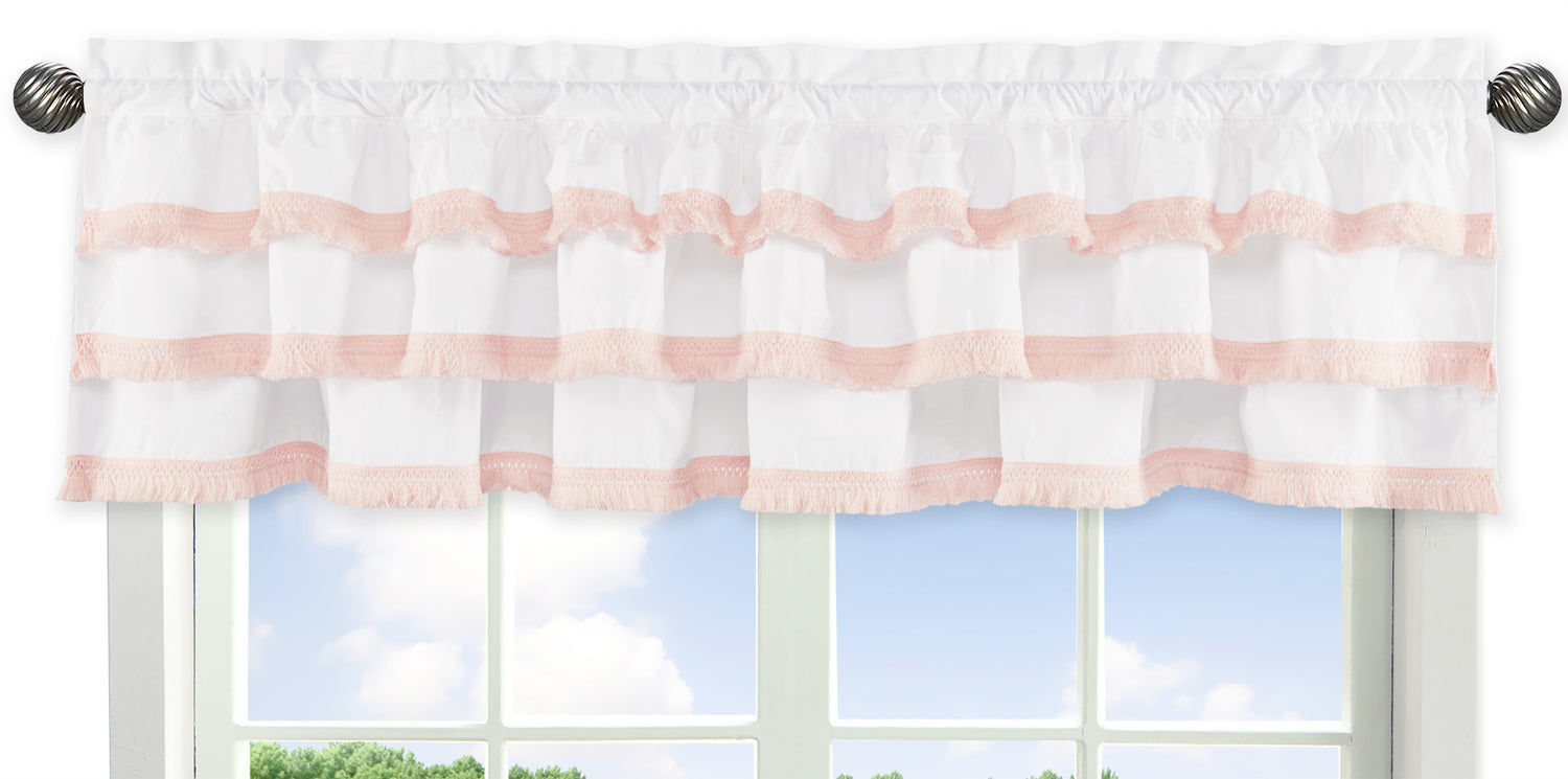 Boho Fringe White and Pink Collection Tiered Window Valance