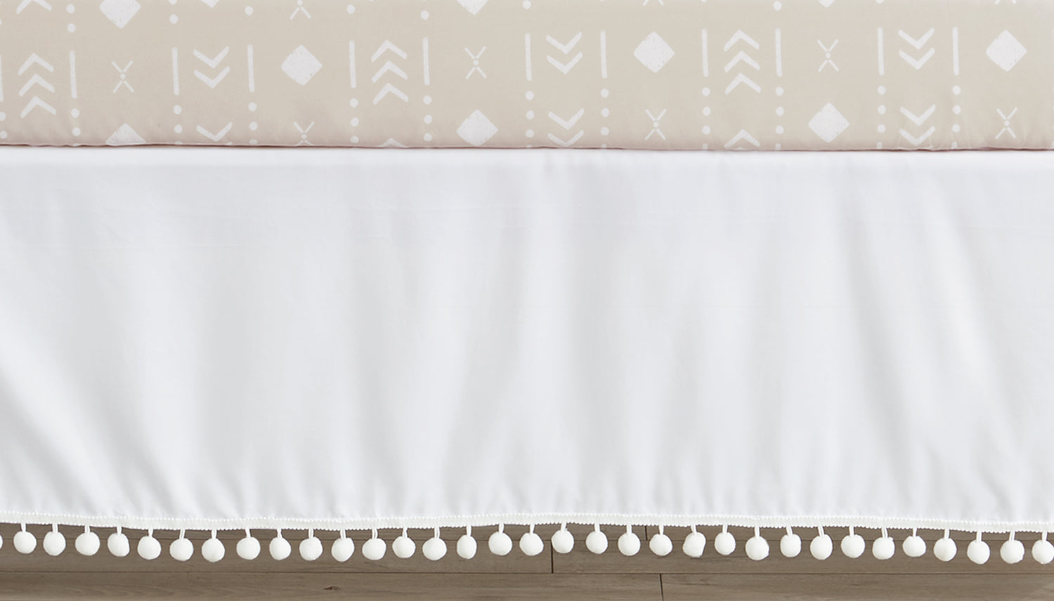 Boho Llama Collection White Pom Pom Crib Bed Skirt