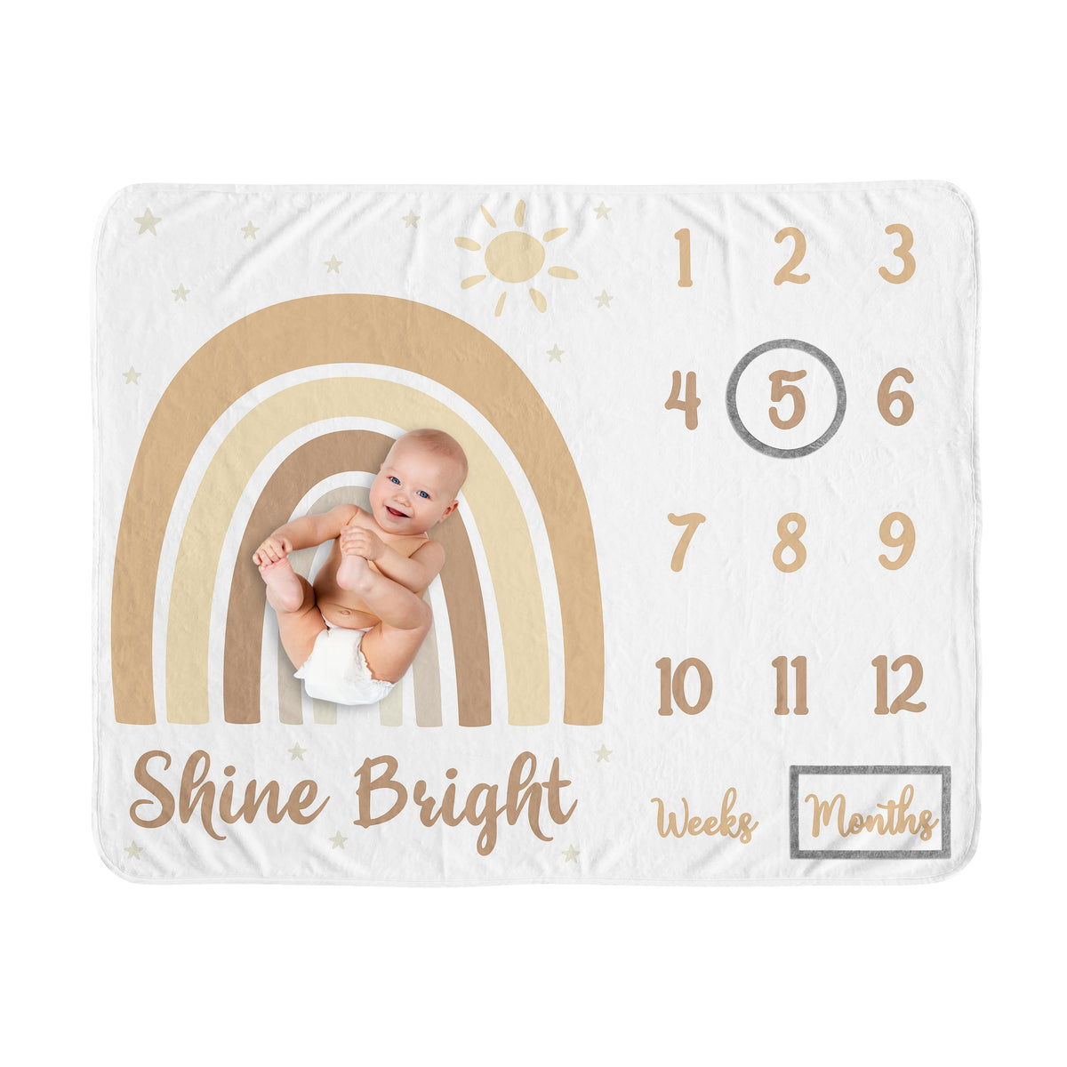 Boho Rainbow Neutral Collection Monthly Milestone Baby Blanket