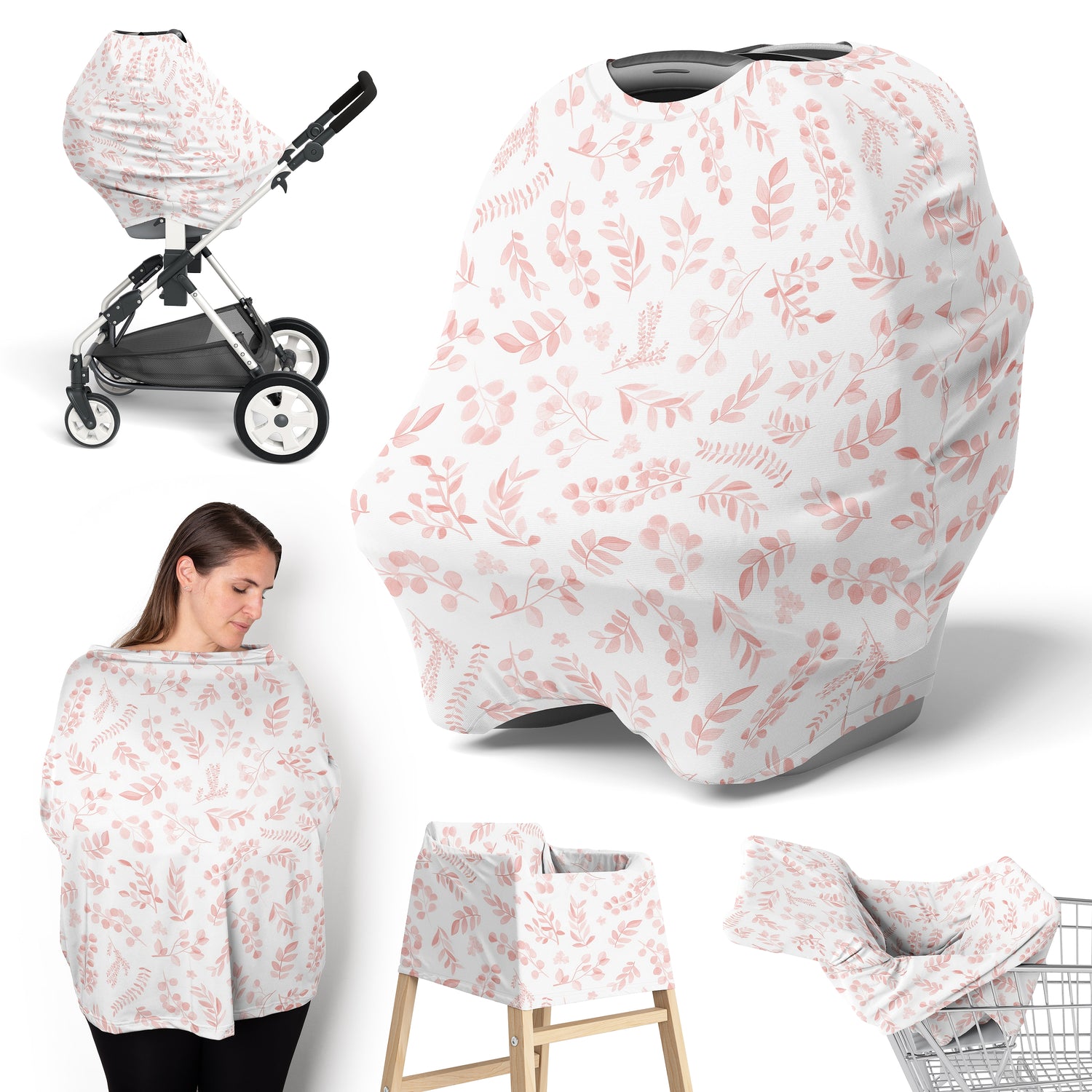 Botanical Blush Pink Collection Multi Use Baby Car Seat and Nursing Cover