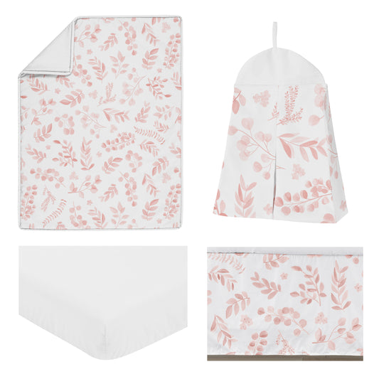 Botanical Blush Pink Collection 4 Piece Crib Bedding