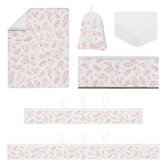 Botanical Blush Pink Collection Sweet Jojo Designs 6 Piece Crib Bedding + BreathableBaby Breathable Mesh Liner