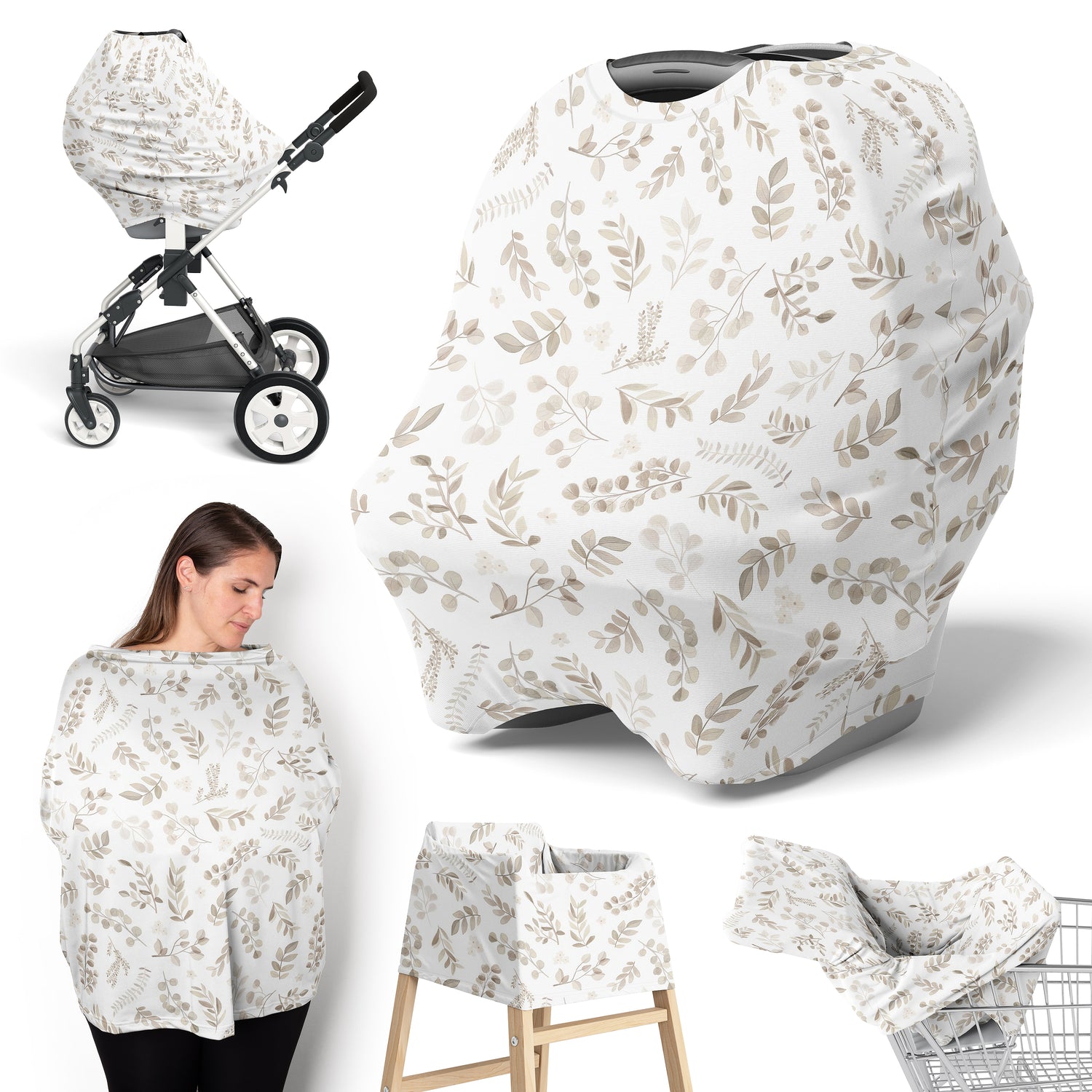 Botanical Taupe Collection Multi Use Baby Car Seat and Nursing Cover
