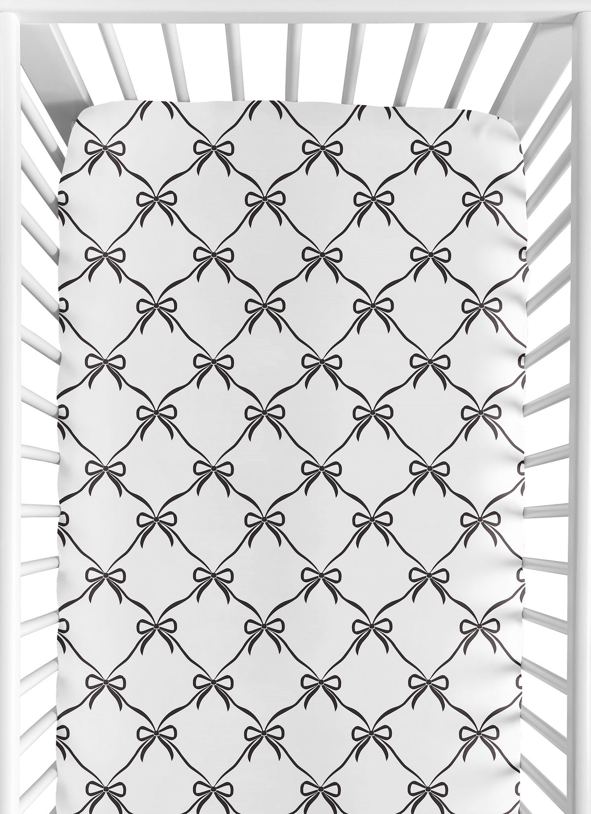 Ballerina and Ballet Bows Black Collection Crib Sheet - Black and White Bow Print