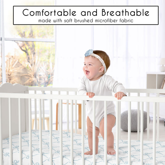 Ballerina and Ballet Bows Blue Collection Crib Sheet