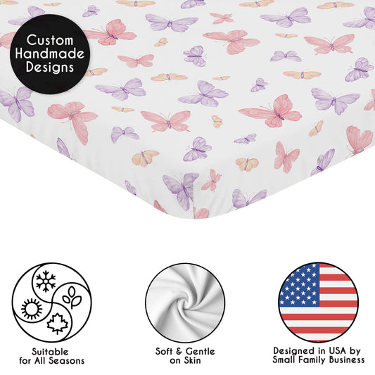 Butterfly Blush Pink and Purple Collection Mini Crib Sheet