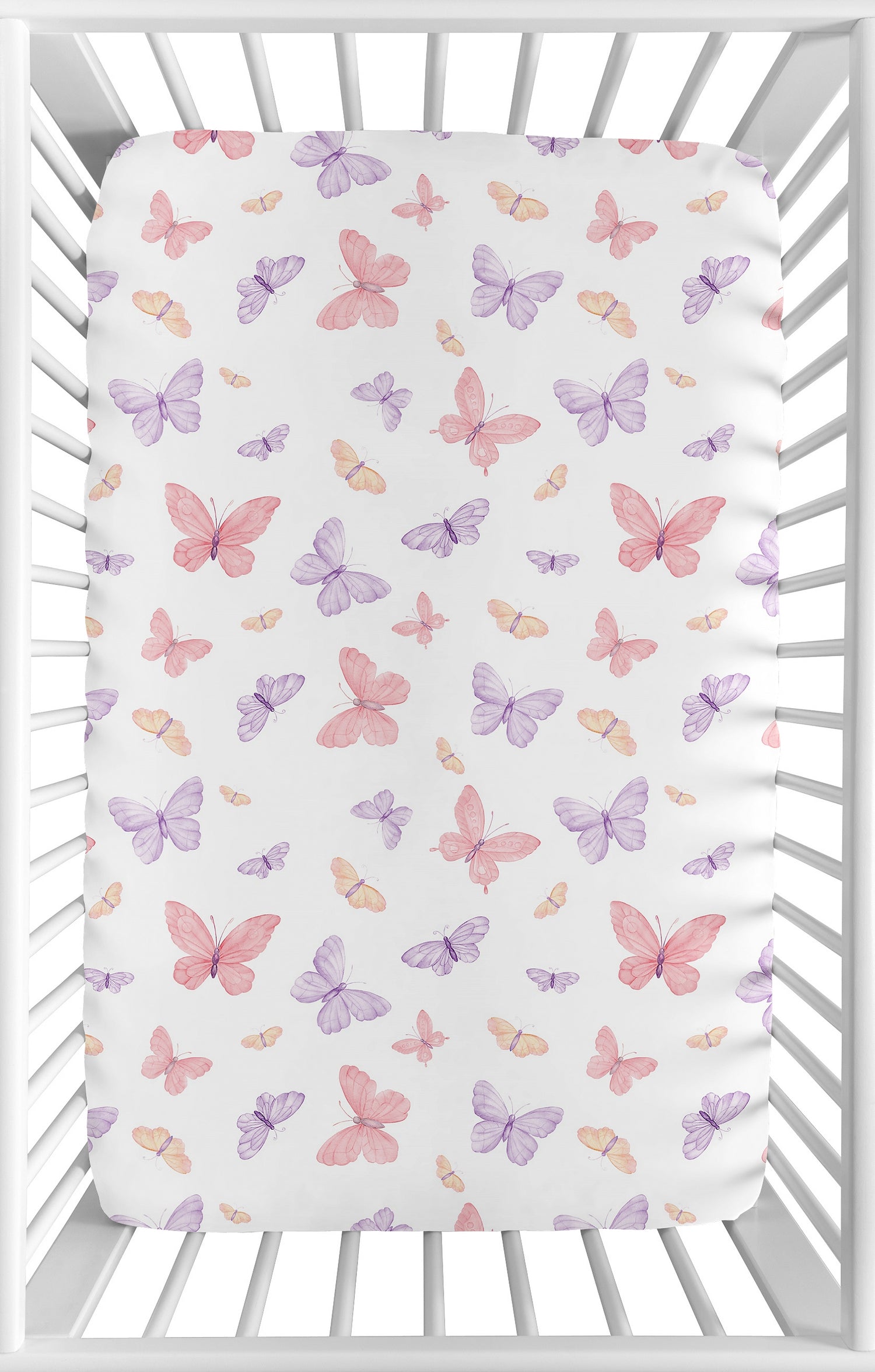 Butterfly Blush Pink and Purple Collection Mini Crib Sheet