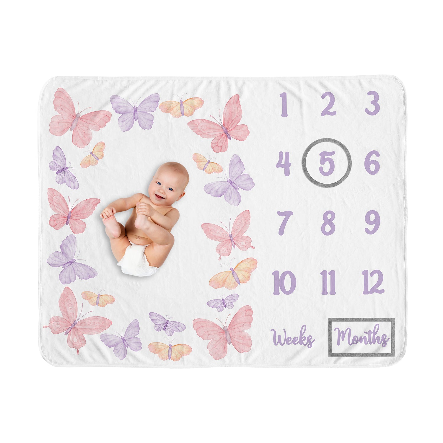 Butterfly Blush Pink and Purple Collection Monthly Milestone Baby Blanket