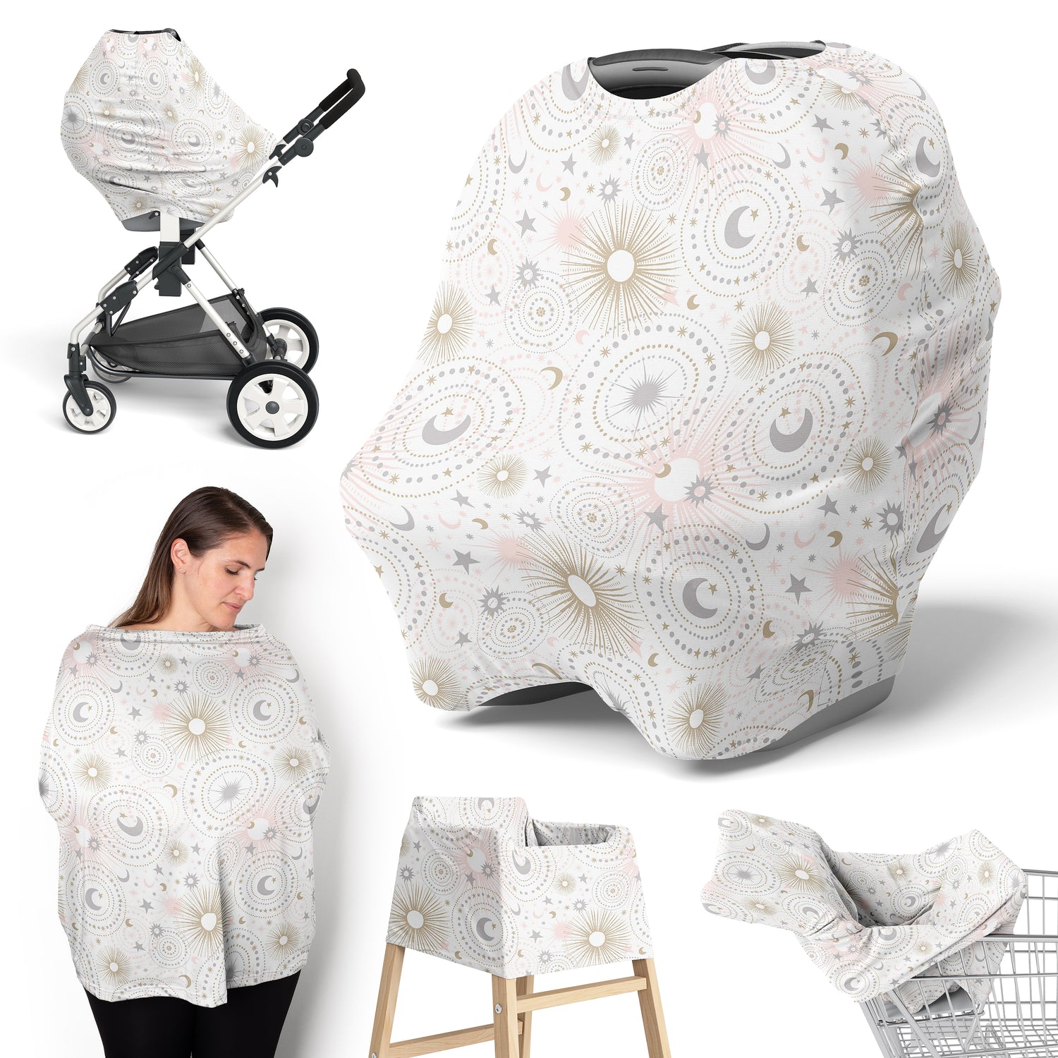 Celestial Pink and Gold Collection Multi Use Baby Car Seat and Nursing Cover