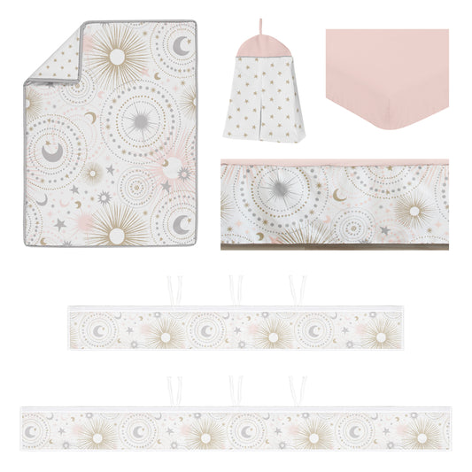 Celestial Pink and Gold Collection Sweet Jojo Designs 6 Piece Crib Bedding + BreathableBaby Breathable Mesh Liner