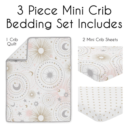 Celestial Pink and Gold Collection 3 Piece Mini Crib Bedding Set
