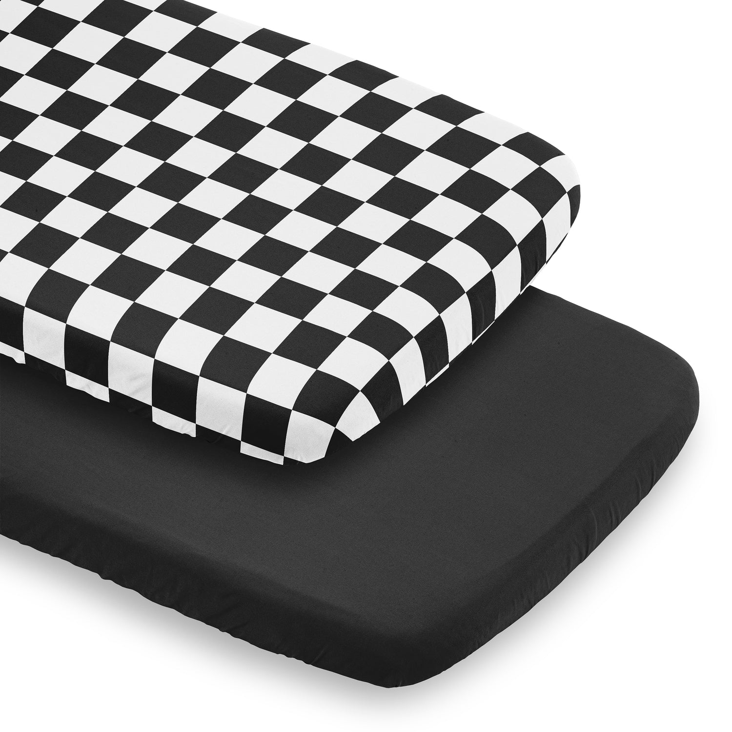 Gingham Checkered Plaid Collection 2 Pack Baby Bassinet Fitted Sheets - Black and White