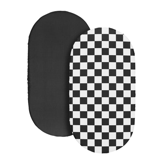 Gingham Checkered Plaid Collection 2 Pack Baby Bassinet Fitted Sheets - Black and White