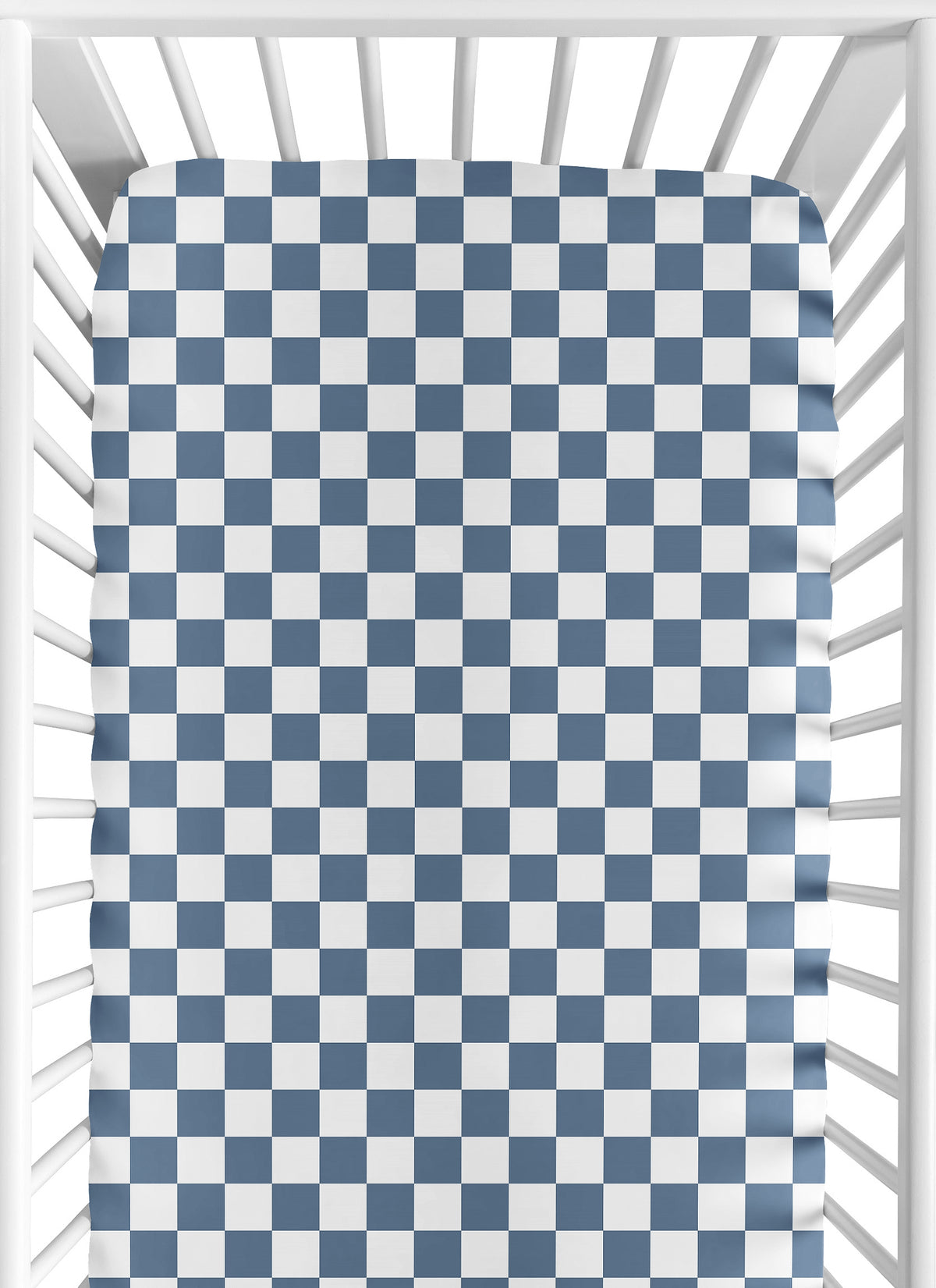 Gingham Checkered Plaid Collection Blue and White Crib Sheet