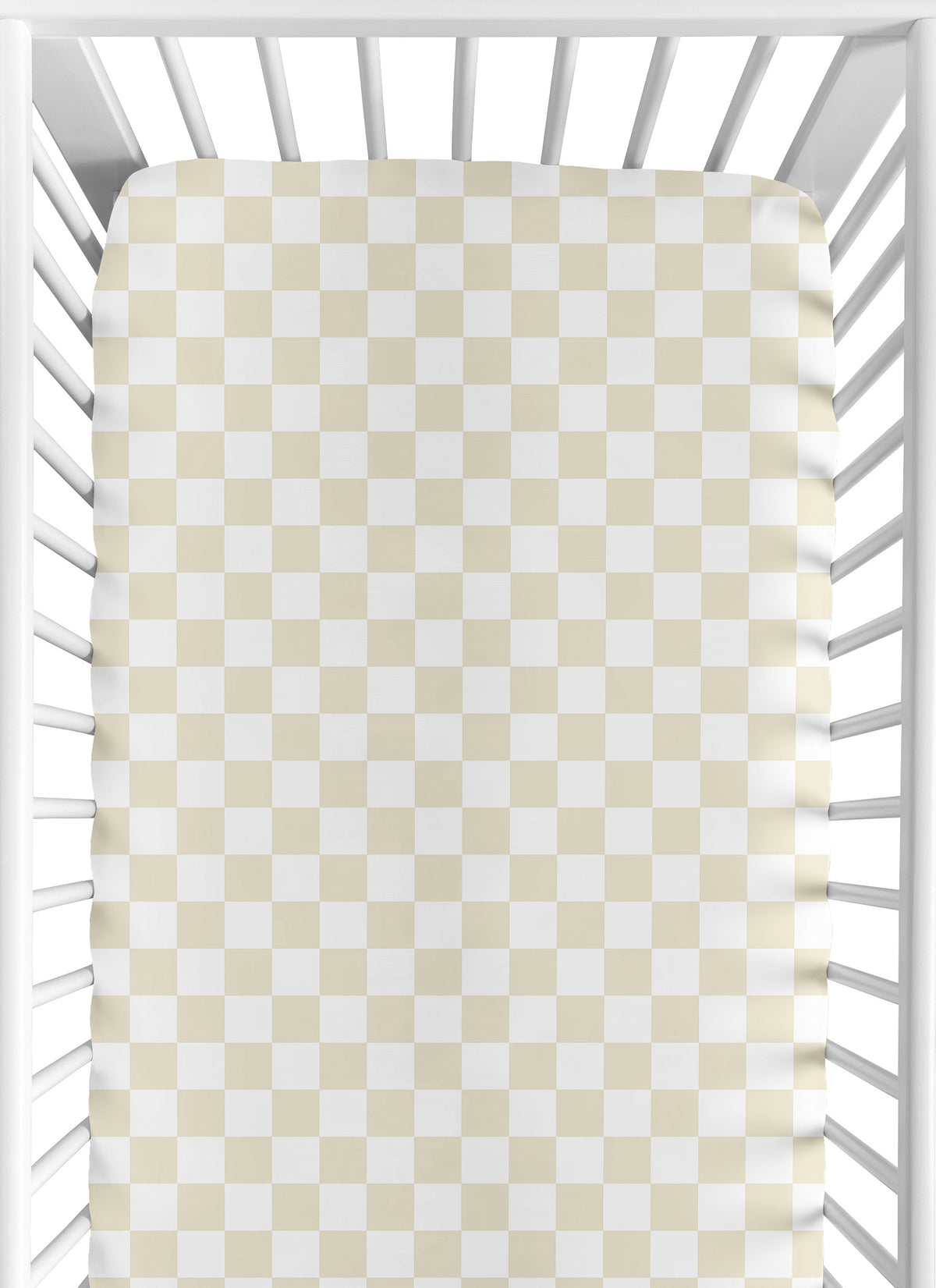 Gingham Checkered Plaid Collection Taupe and White Crib Sheet