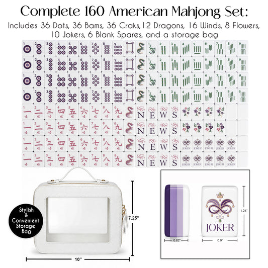 Purple Classic Collection American Mahjong Tile Set (160pc) 1.24in. Layered Acrylic with Travel Bag