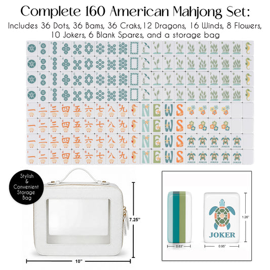 Sky Blue Coastal Paradise Collection American Mahjong Tile Set (160pc) 1.24in. Layered Acrylic with White Faux Leather Travel Bag