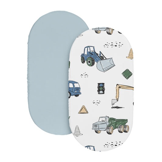 Construction Truck Green and Blue Collection 2 Pack Baby Bassinet Fitted Sheets