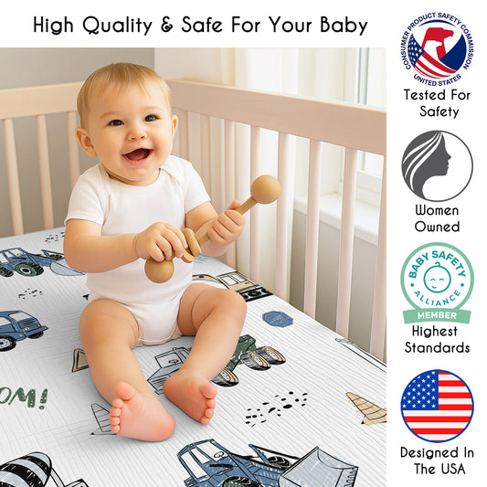 Construction Truck Green and Blue Collection 3 Pack Crib Sheets