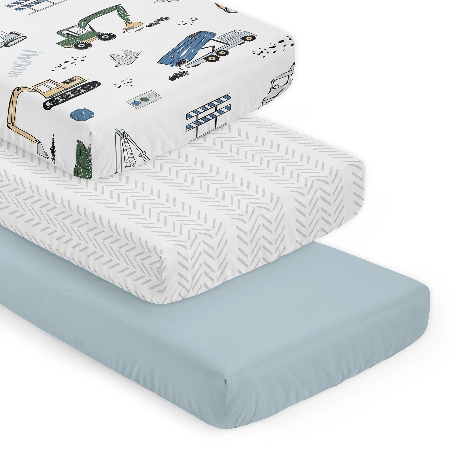 Construction Truck Green and Blue Collection 3 Pack Crib Sheets