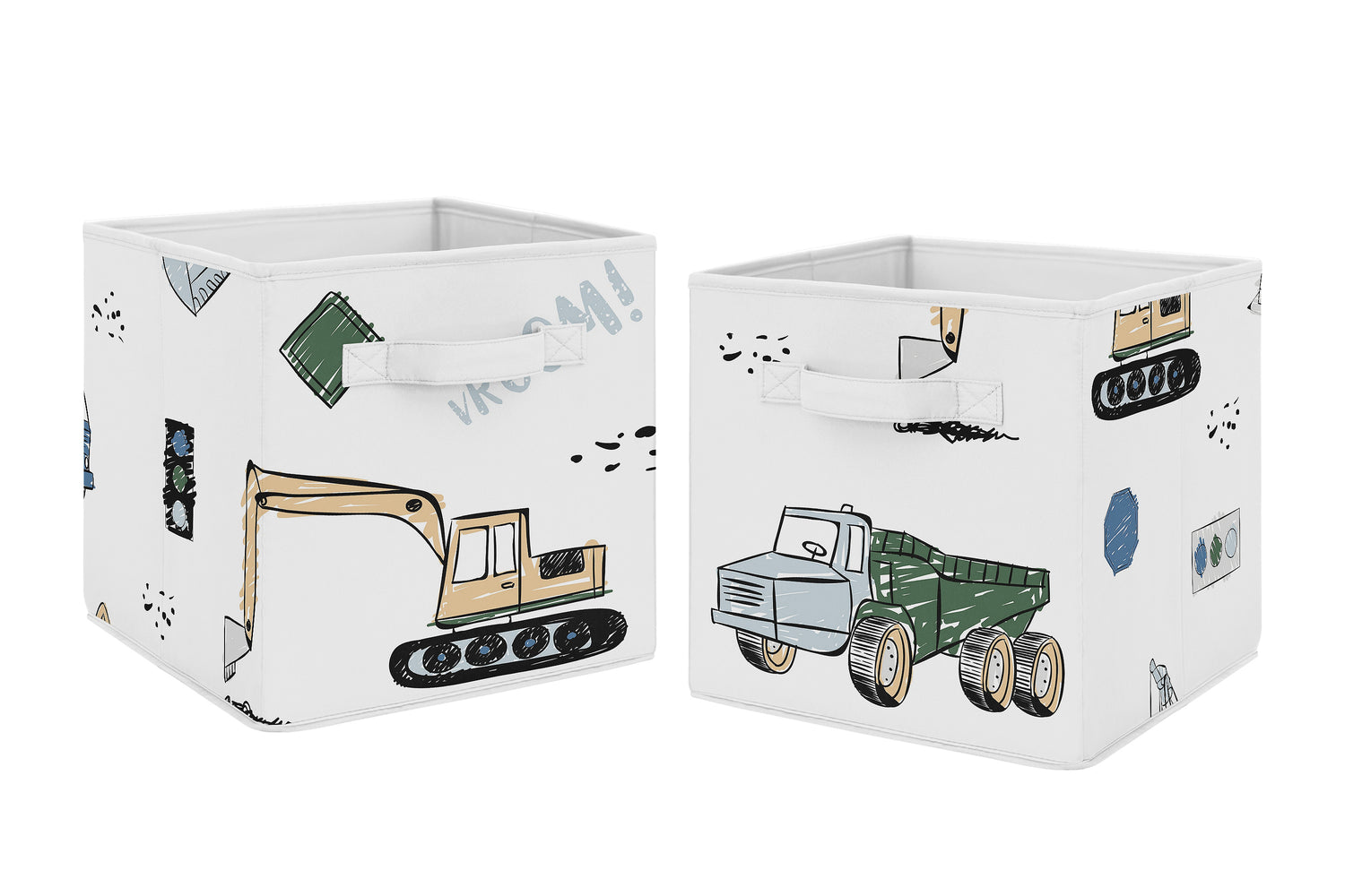 Construction Truck Green and Blue Collection Foldable Fabric Storage Bins