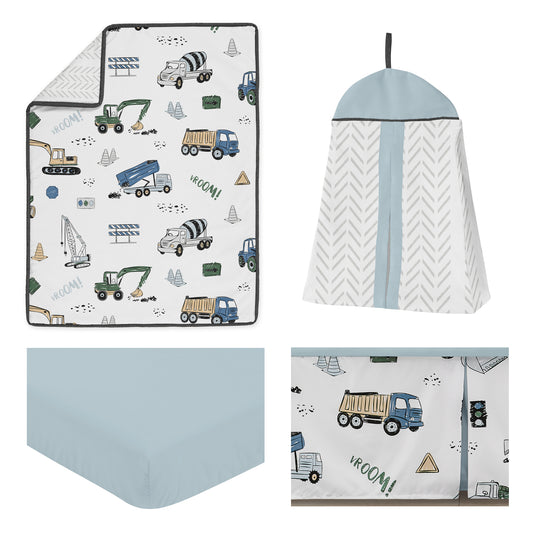 Construction Truck Green and Blue Collection 4 Piece Crib Bedding